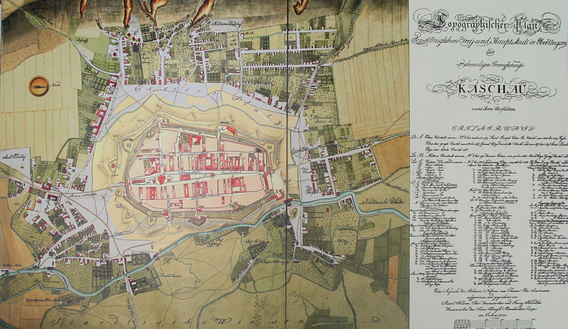 Mapa Košíc z výstavy Svedectvo starých máp
